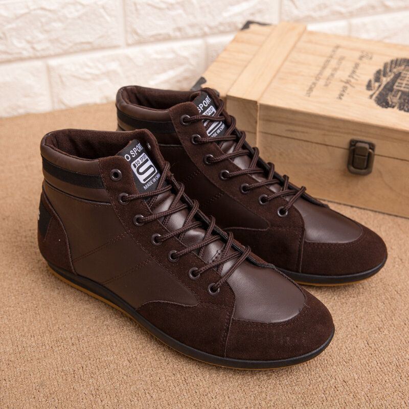 Heren Lederen Zachte Zool Antislip Veterschoenen Retro Engeland Stijl Casual Mid-kalf Schoenen