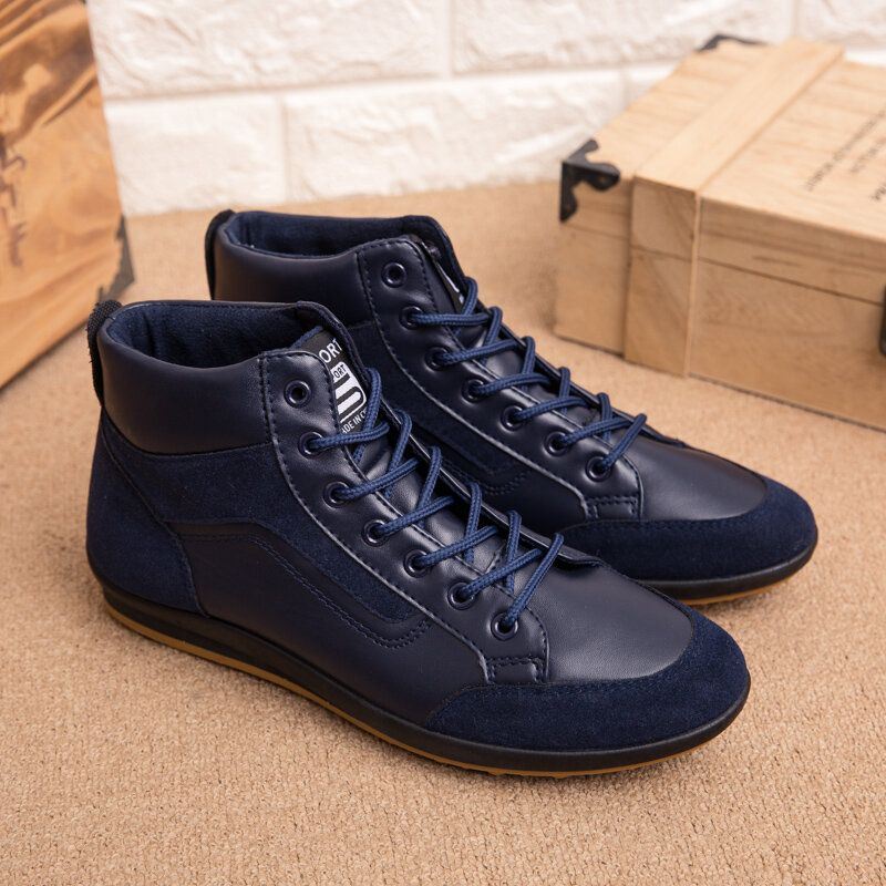 Heren Lederen Zachte Zool Antislip Veterschoenen Retro Engeland Stijl Casual Mid-kalf Schoenen