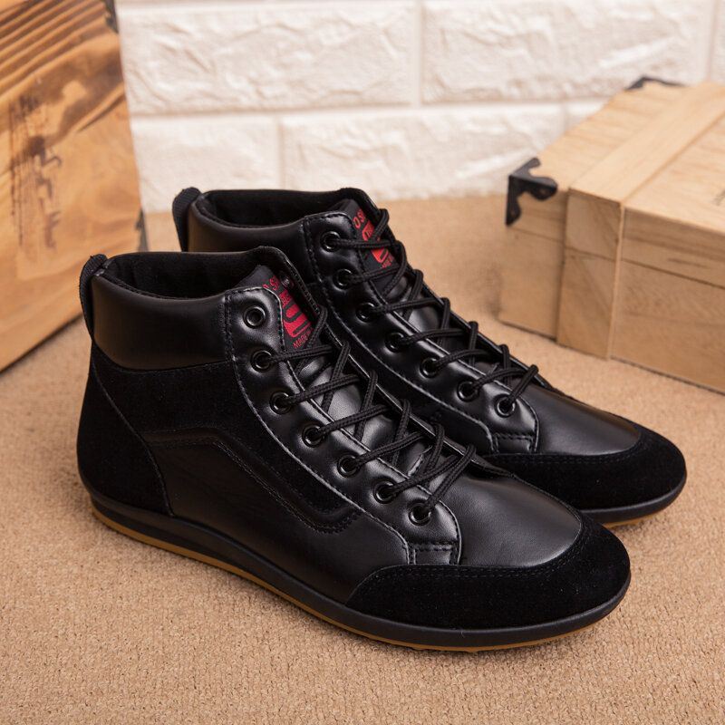 Heren Lederen Zachte Zool Antislip Veterschoenen Retro Engeland Stijl Casual Mid-kalf Schoenen