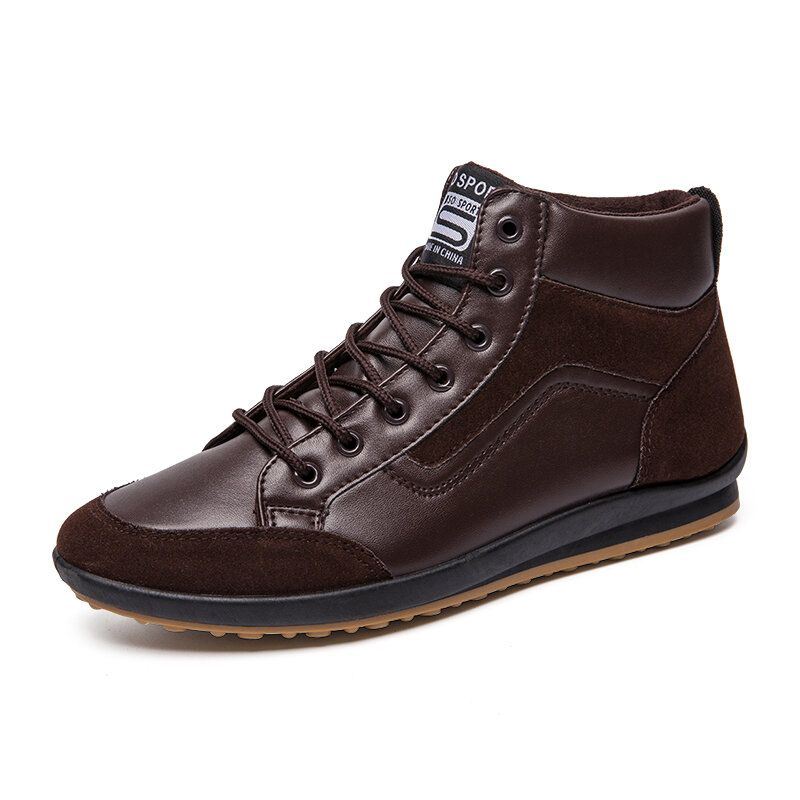 Heren Lederen Zachte Zool Antislip Veterschoenen Retro Engeland Stijl Casual Mid-kalf Schoenen