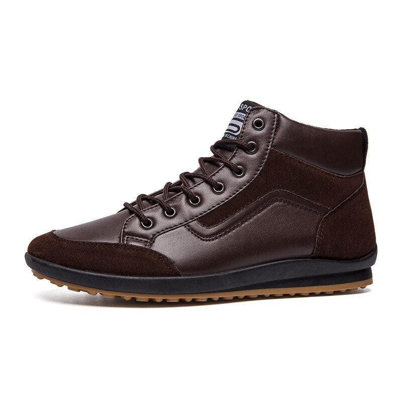 Heren Lederen Zachte Zool Antislip Veterschoenen Retro Engeland Stijl Casual Mid-kalf Schoenen