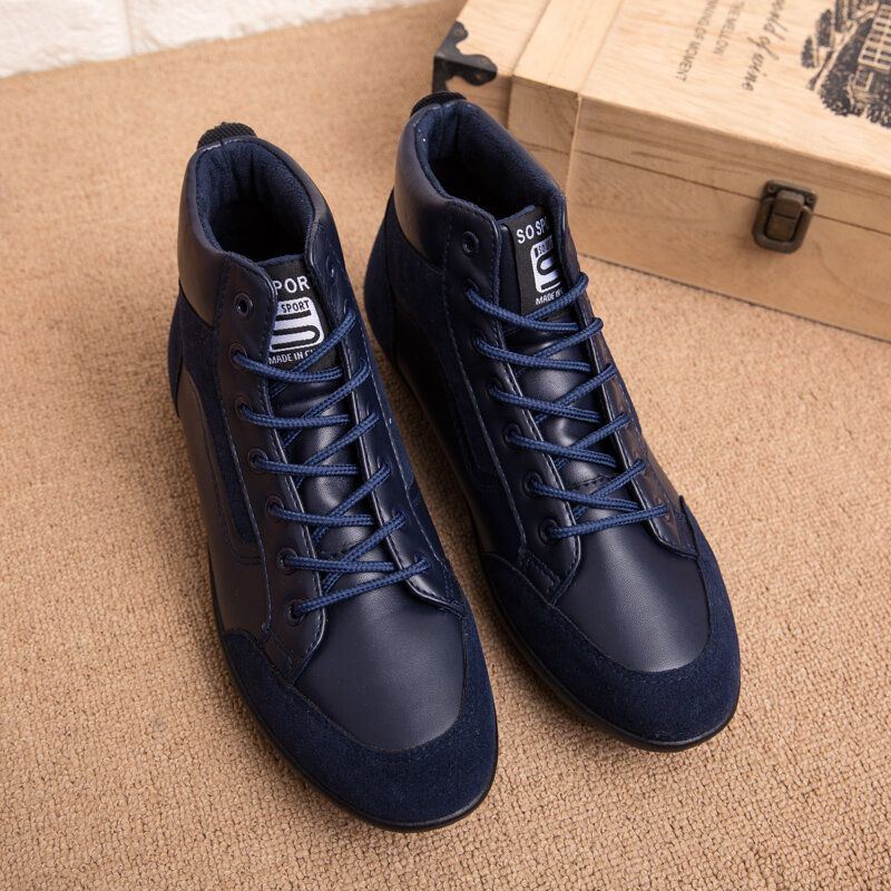 Heren Lederen Zachte Zool Antislip Veterschoenen Retro Engeland Stijl Casual Mid-kalf Schoenen