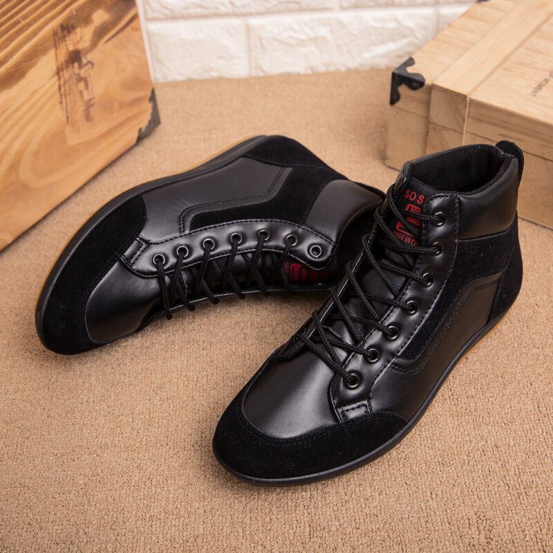 Heren Lederen Zachte Zool Antislip Veterschoenen Retro Engeland Stijl Casual Mid-kalf Schoenen