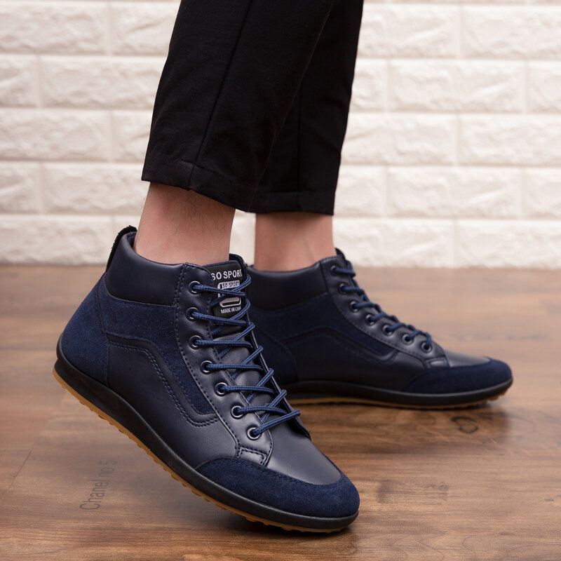 Heren Lederen Zachte Zool Antislip Veterschoenen Retro Engeland Stijl Casual Mid-kalf Schoenen