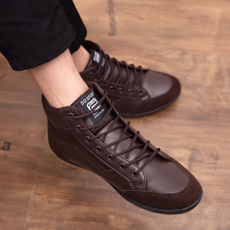 Heren Lederen Zachte Zool Antislip Veterschoenen Retro Engeland Stijl Casual Mid-kalf Schoenen