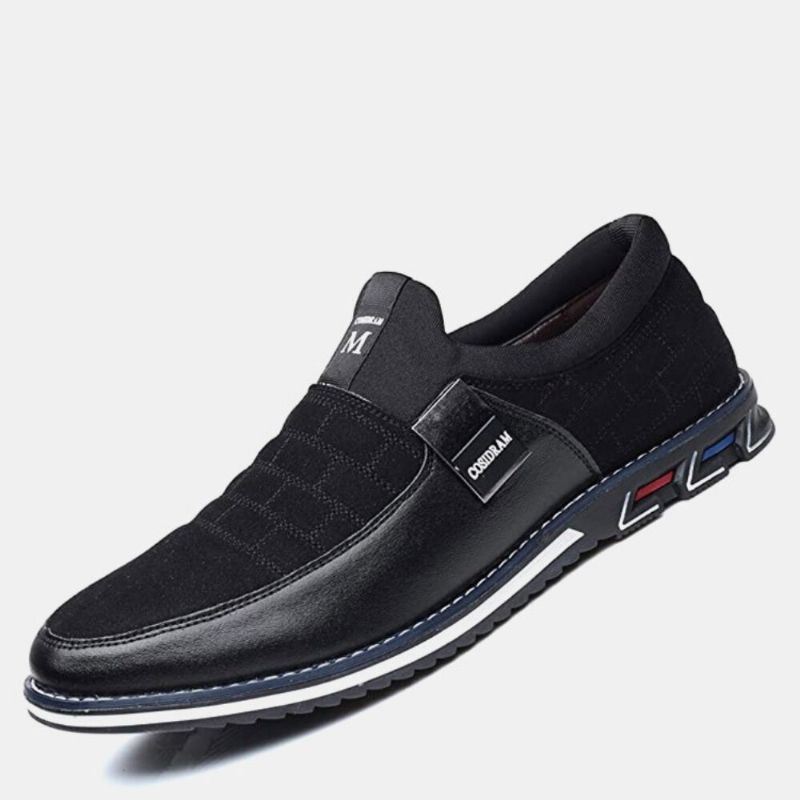 Heren Leer Ademend Zachte Zool Suède Splicing Korte Slip On Casual Zakelijke Schoenen