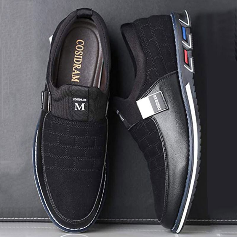 Heren Leer Ademend Zachte Zool Suède Splicing Korte Slip On Casual Zakelijke Schoenen