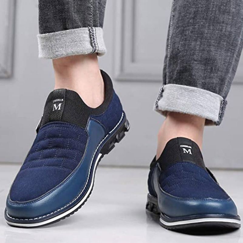 Heren Leer Ademend Zachte Zool Suède Splicing Korte Slip On Casual Zakelijke Schoenen