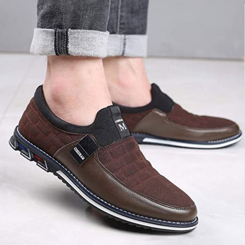 Heren Leer Ademend Zachte Zool Suède Splicing Korte Slip On Casual Zakelijke Schoenen