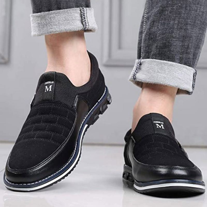 Heren Leer Ademend Zachte Zool Suède Splicing Korte Slip On Casual Zakelijke Schoenen