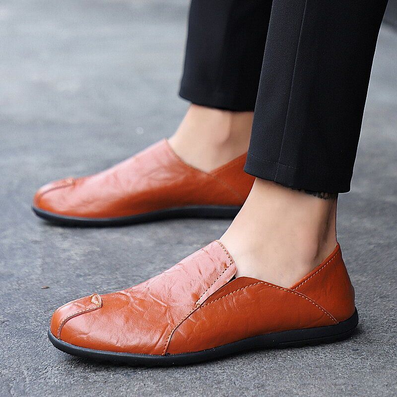 Heren Leer Comfy Non-slip Casual Slip On Driving Loafers