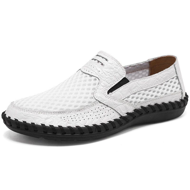 Heren Leer Mesh Ademend Antislip Handstiksels Comfortabele Casual Zakelijke Schoenen