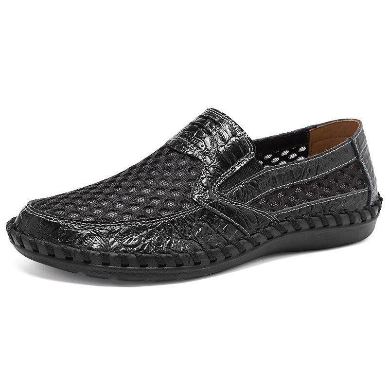 Heren Leer Mesh Ademend Antislip Handstiksels Comfortabele Casual Zakelijke Schoenen