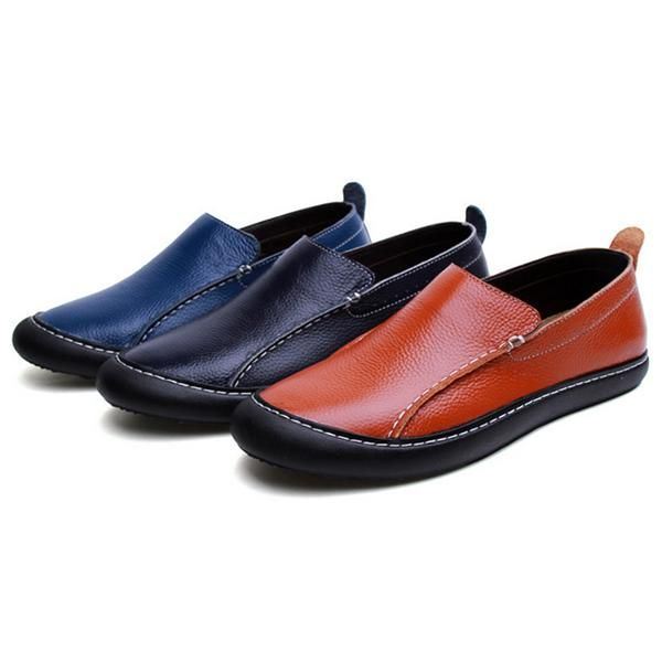 Heren Leren Casual Outdoor Slip On Zachte Mode Platte Loafers