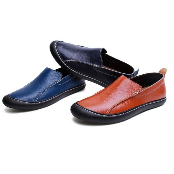 Heren Leren Casual Outdoor Slip On Zachte Mode Platte Loafers