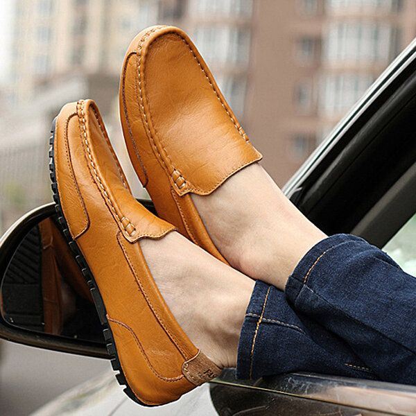 Heren Leren Casual Rijden Slip On Outdoor Platte Zachte Comfortabele Loafers Schoenen