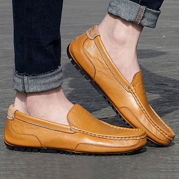 Heren Leren Casual Rijden Slip On Outdoor Platte Zachte Comfortabele Loafers Schoenen