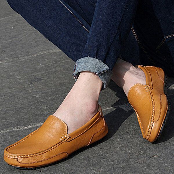 Heren Leren Casual Rijden Slip On Outdoor Platte Zachte Comfortabele Loafers Schoenen