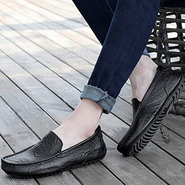 Heren Leren Casual Rijden Slip On Outdoor Platte Zachte Comfortabele Loafers Schoenen