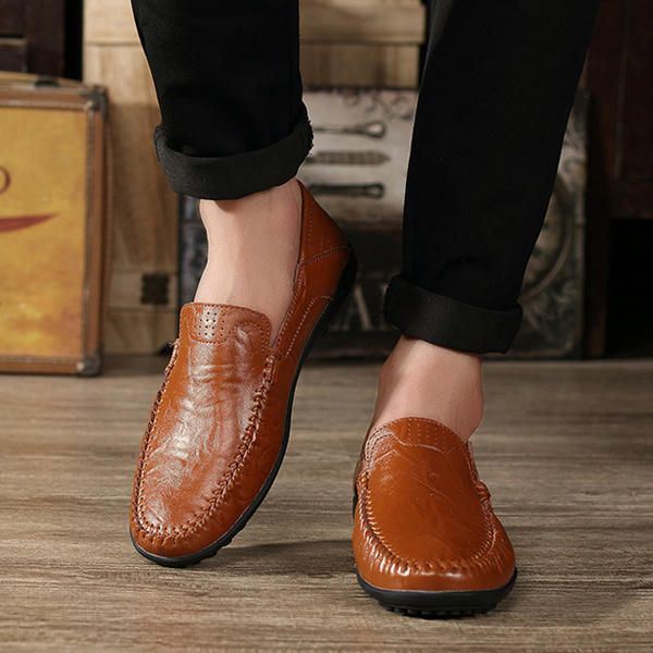 Heren Leren Platte Casual Zachte Outdoor Ademende Flats Loafers Schoenen