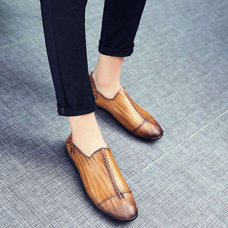 Heren Lichtgewicht Echt Leer Casual Slip Op Flats