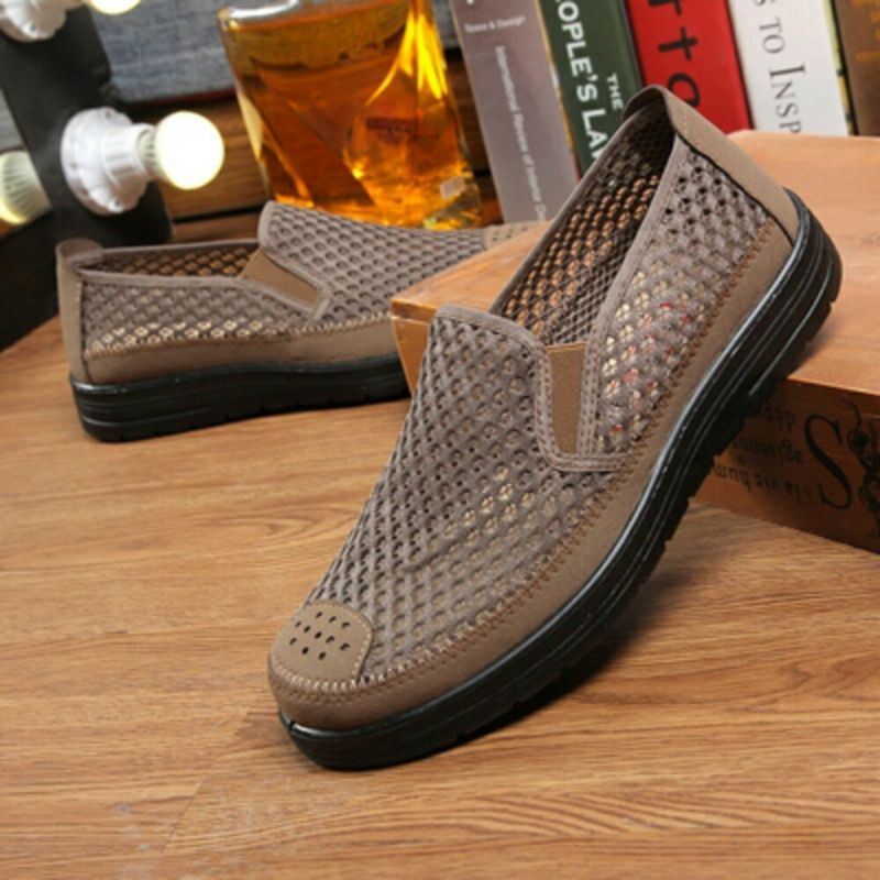 Heren Mesh Ademend Antislip Comfortabele Bodem Slip Op Oude Peking Casual Schoenen