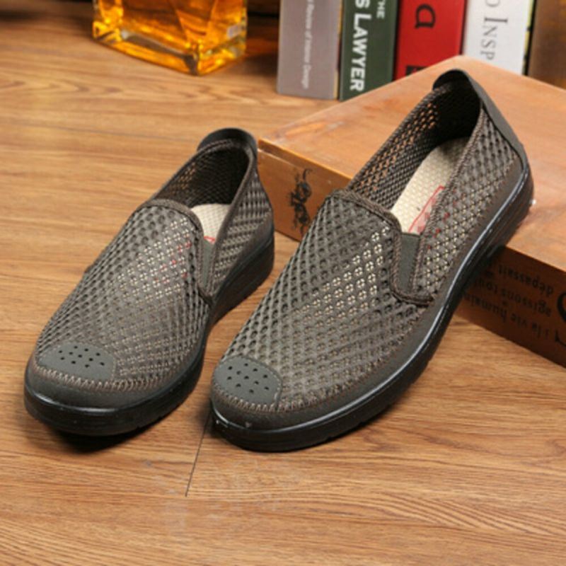 Heren Mesh Ademend Antislip Comfortabele Bodem Slip Op Oude Peking Casual Schoenen