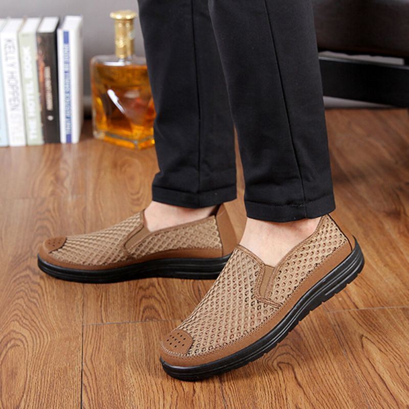 Heren Mesh Ademend Antislip Comfortabele Bodem Slip Op Oude Peking Casual Schoenen