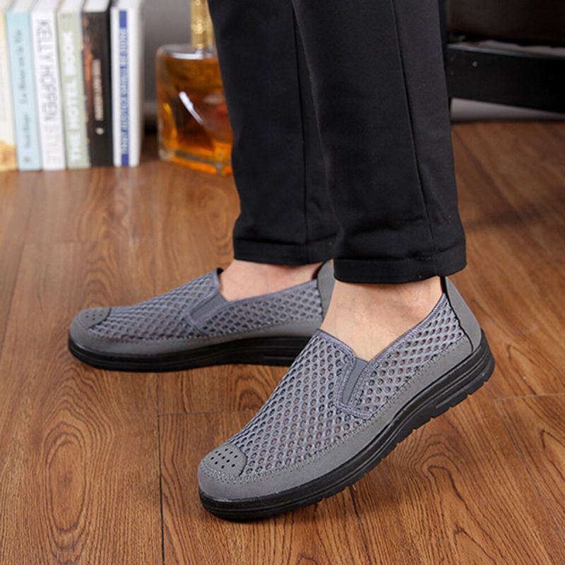 Heren Mesh Ademend Antislip Comfortabele Bodem Slip Op Oude Peking Casual Schoenen