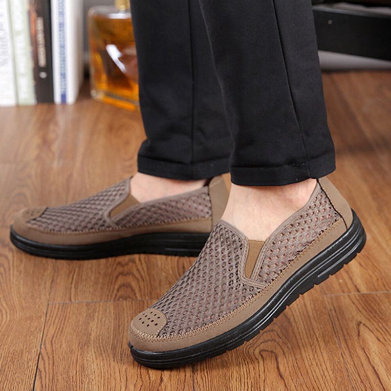 Heren Mesh Ademend Antislip Comfortabele Bodem Slip Op Oude Peking Casual Schoenen