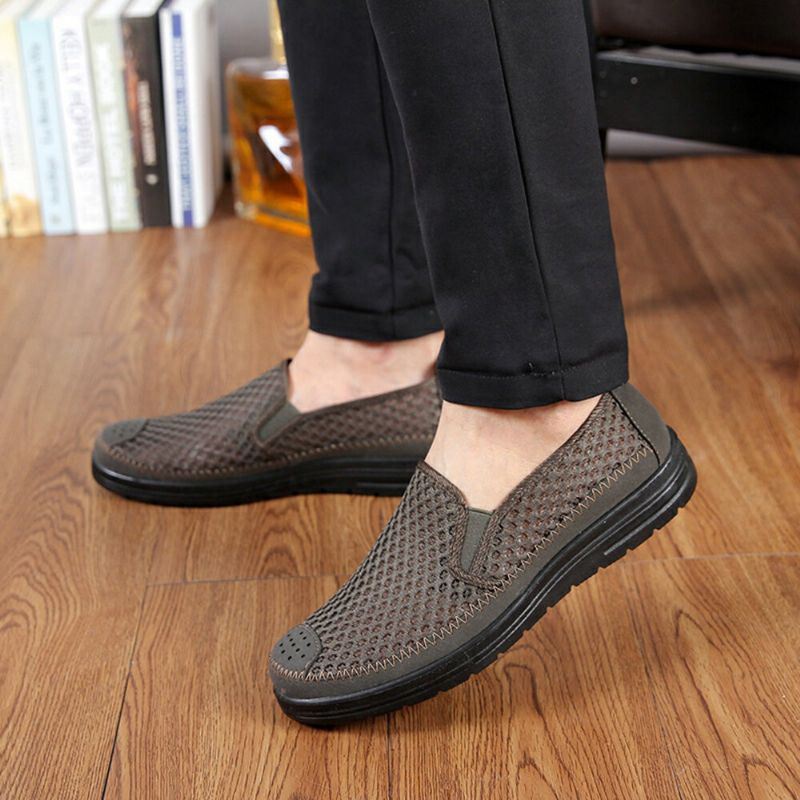 Heren Mesh Ademend Antislip Comfortabele Bodem Slip Op Oude Peking Casual Schoenen