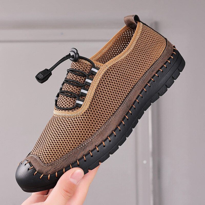 Heren Mesh Ademend Uitgehold Handstiksel Zachte Bodem Gesloten Toe Casual Schoenen