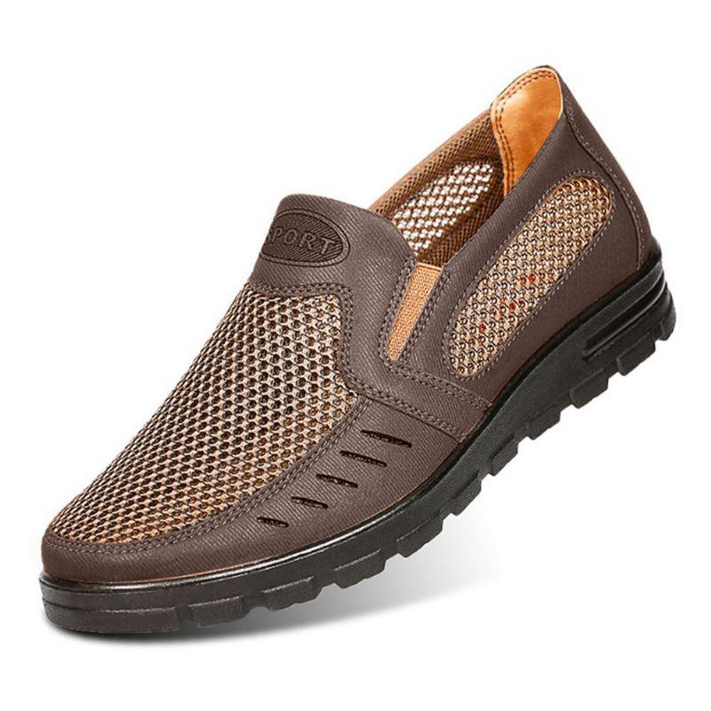 Heren Mesh Ademend Uitgehold Non-slip Soft Sole Slip On Casual Schoenen