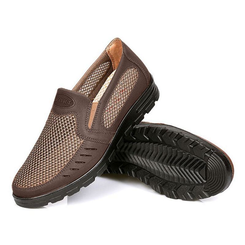 Heren Mesh Ademend Uitgehold Non-slip Soft Sole Slip On Casual Schoenen