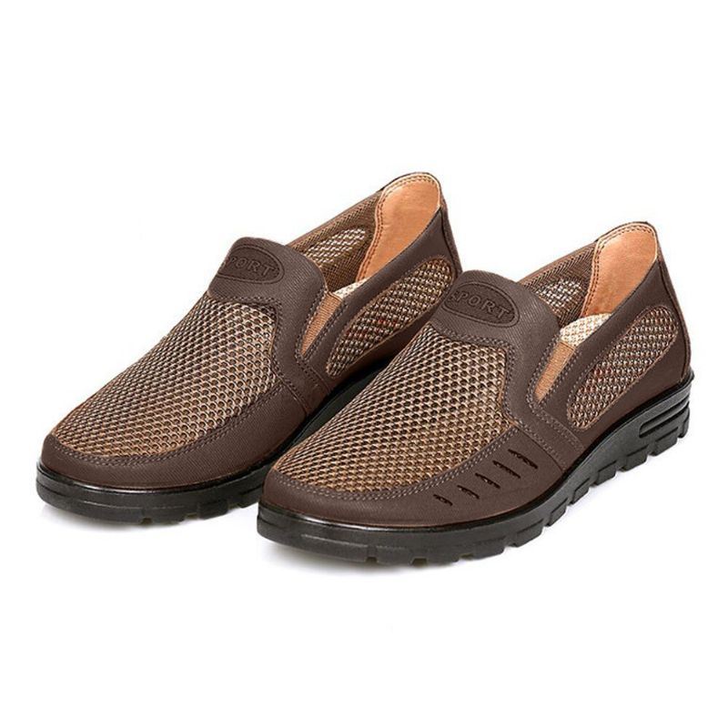 Heren Mesh Ademend Uitgehold Non-slip Soft Sole Slip On Casual Schoenen