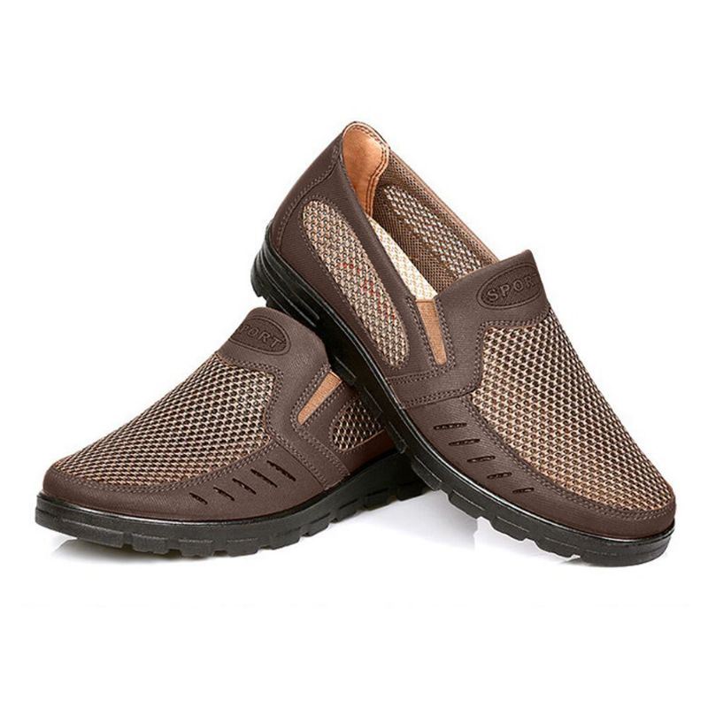 Heren Mesh Ademend Uitgehold Non-slip Soft Sole Slip On Casual Schoenen