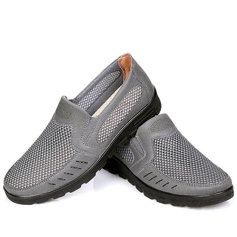 Heren Mesh Ademend Uitgehold Non-slip Soft Sole Slip On Casual Schoenen