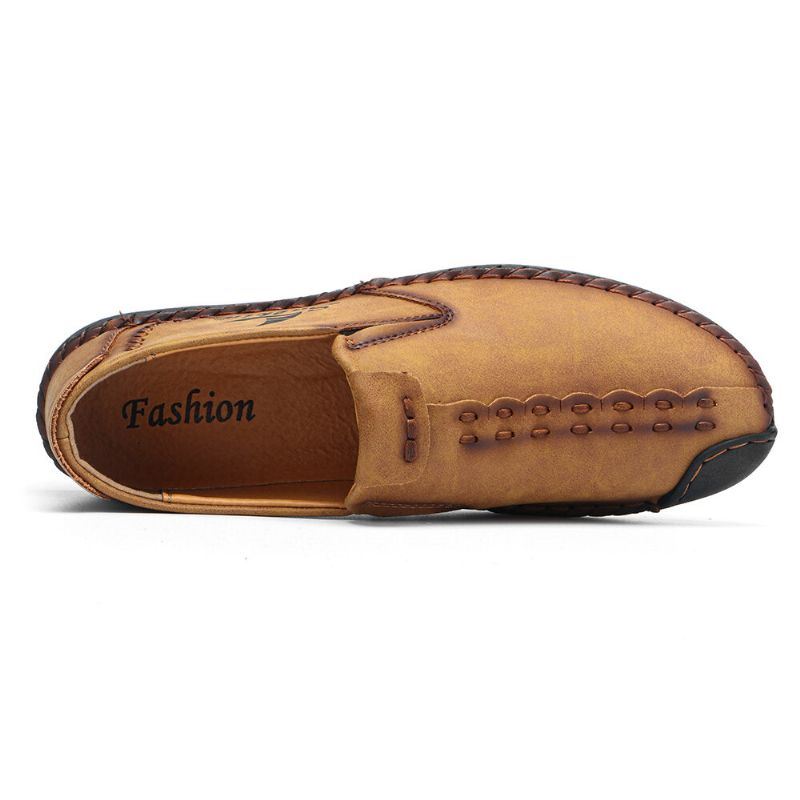 Heren Micfofiber Leer Draagbare Zachte Zool Slip-on Hand Stiksels Platte Schoenen