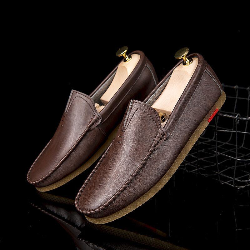 Heren Microfiber Ademend Comfortabele Bodem Slip On Casual Leren Loafers Schoenen