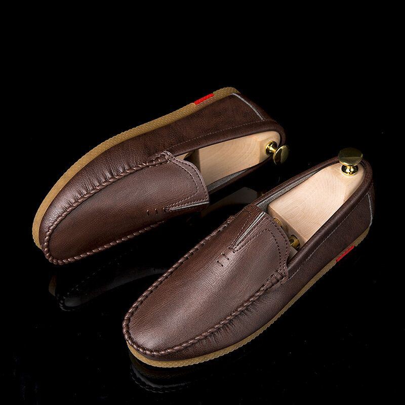 Heren Microfiber Ademend Comfortabele Bodem Slip On Casual Leren Loafers Schoenen