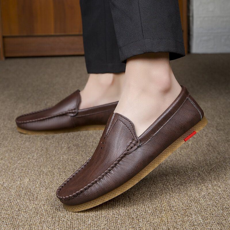 Heren Microfiber Ademend Comfortabele Bodem Slip On Casual Leren Loafers Schoenen