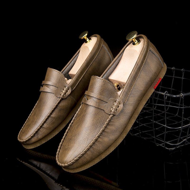 Heren Microfiber Ademend Comfortabele Bodem Slip On Driving Loafers Casual Lederen Schoenen