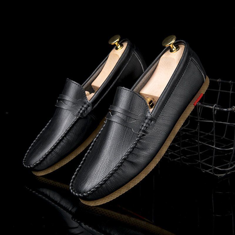 Heren Microfiber Ademend Comfortabele Bodem Slip On Driving Loafers Casual Lederen Schoenen