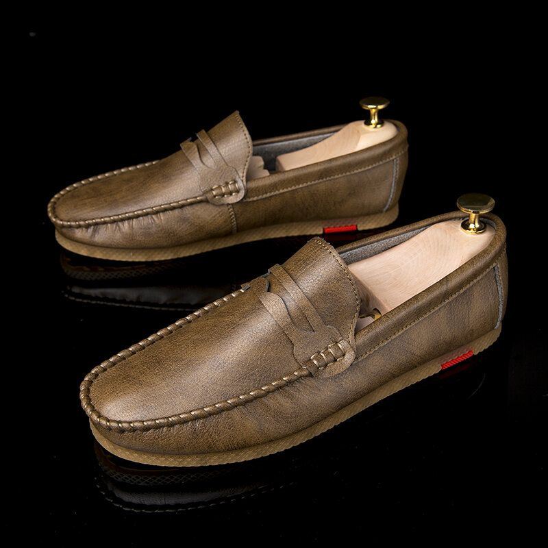 Heren Microfiber Ademend Comfortabele Bodem Slip On Driving Loafers Casual Lederen Schoenen