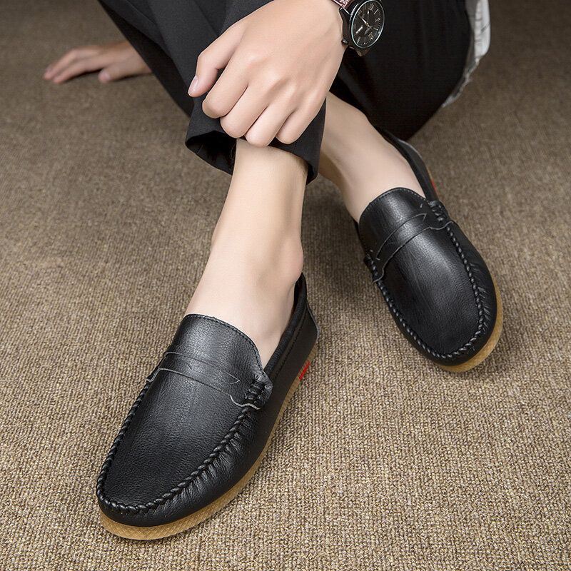 Heren Microfiber Ademend Comfortabele Bodem Slip On Driving Loafers Casual Lederen Schoenen