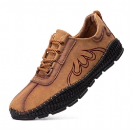 Heren Microfiber Ademend Hand Stiksels Krokodil Graan Zachte Zool Vlam Patroon Lace Up Casual Schoenen