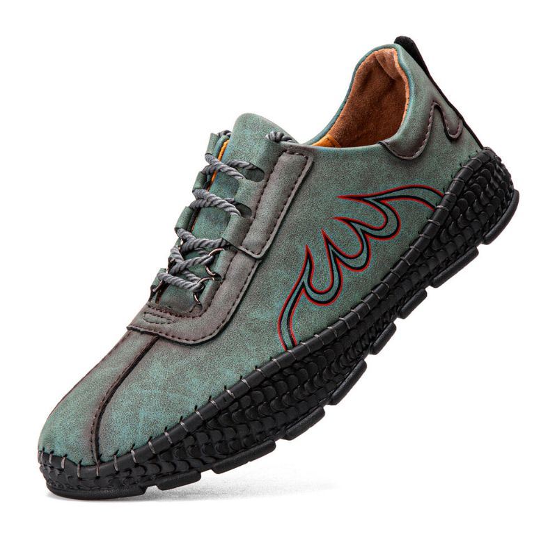 Heren Microfiber Ademend Hand Stiksels Krokodil Graan Zachte Zool Vlam Patroon Lace Up Casual Schoenen