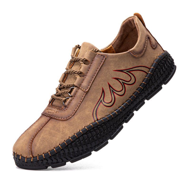 Heren Microfiber Ademend Hand Stiksels Krokodil Graan Zachte Zool Vlam Patroon Lace Up Casual Schoenen