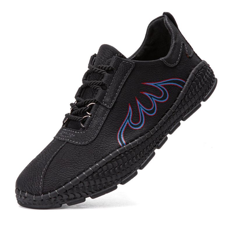 Heren Microfiber Ademend Hand Stiksels Krokodil Graan Zachte Zool Vlam Patroon Lace Up Casual Schoenen