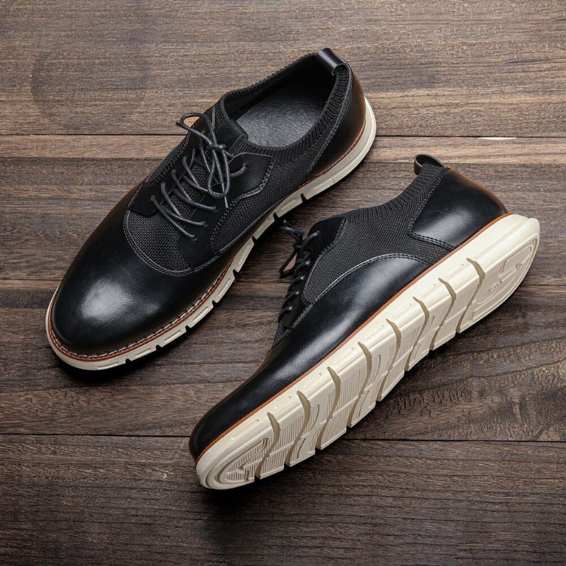 Heren Microfiber Ademende Stof Splicing Zachte Zool Puntige Teen Zakelijke Casual Oxfords Schoenen